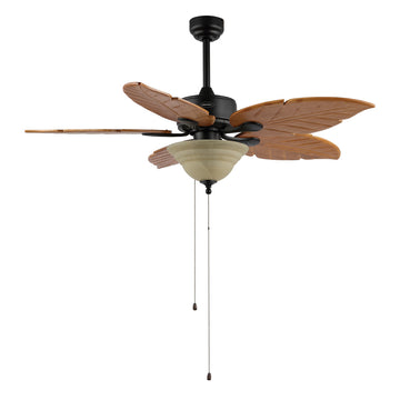 Poinciana 52" Coastal Bohemian Iron/Wood Palm Leaf LED Ceiling Fan with Pull Chain - JONATHAN Y